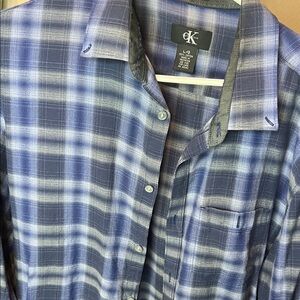 Calvin Klein Men's Plaid Button-Down Shirt - Blue and Gray 100% cotton